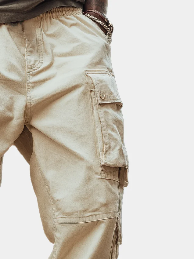 Street Style Washed Cotton Flap Pockets Work Pants