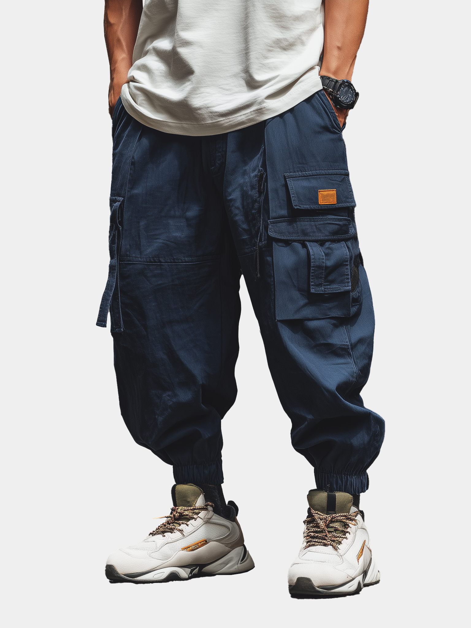 Street Style Washed Ripstop Cotton Flap Pockets Work Pants