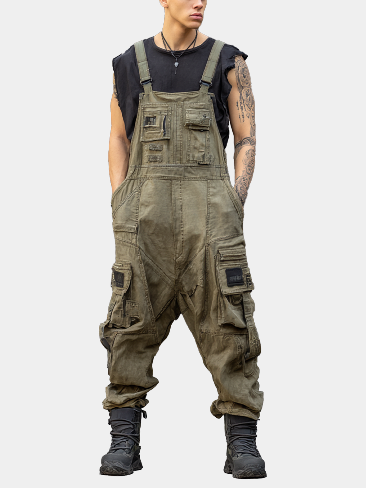 Bib Overalls Loose Fit Baggy Casual Workwear Fashion Lightweight Sloppy Coveralls with Cargo Pockets