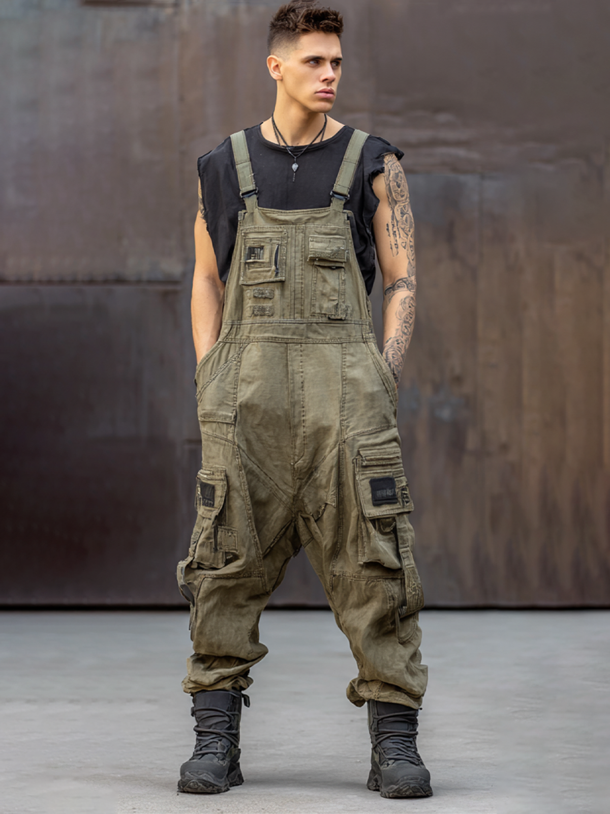 Bib Overalls Loose Fit Baggy Casual Workwear Fashion Lightweight Sloppy Coveralls with Cargo Pockets