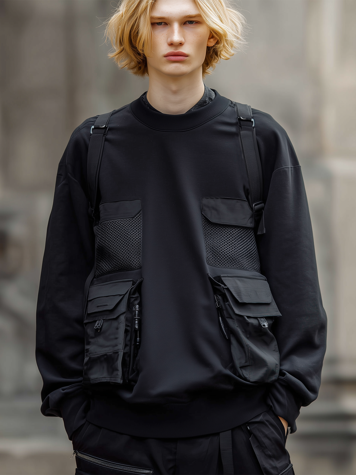 Trendy and avant-garde workwear multi-pocket Hoodie Sweatshirt