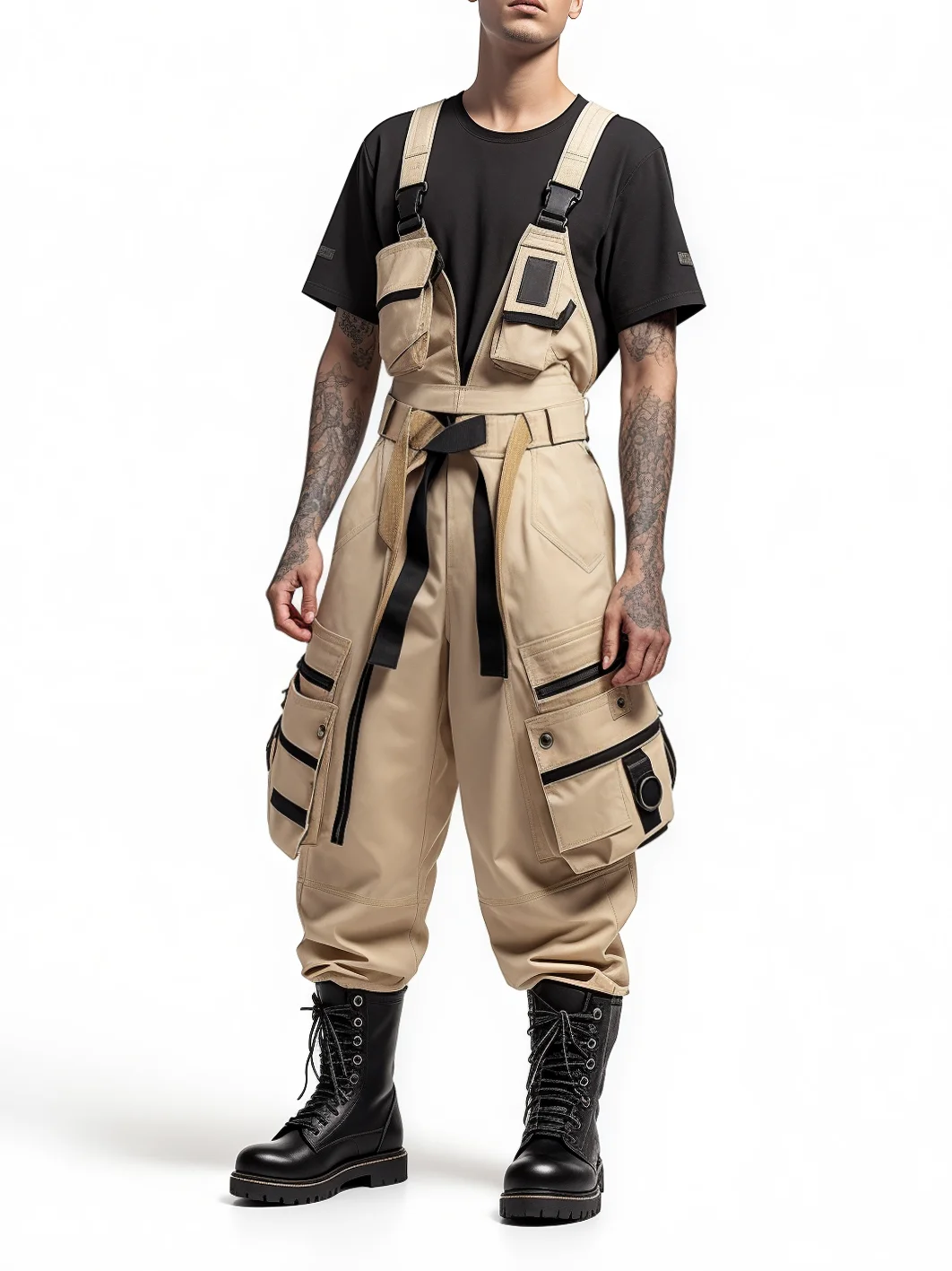 Bib Overalls Loose Fit Baggy Casual Workwear Fashion Lightweight Sloppy Coveralls with Cargo Pockets