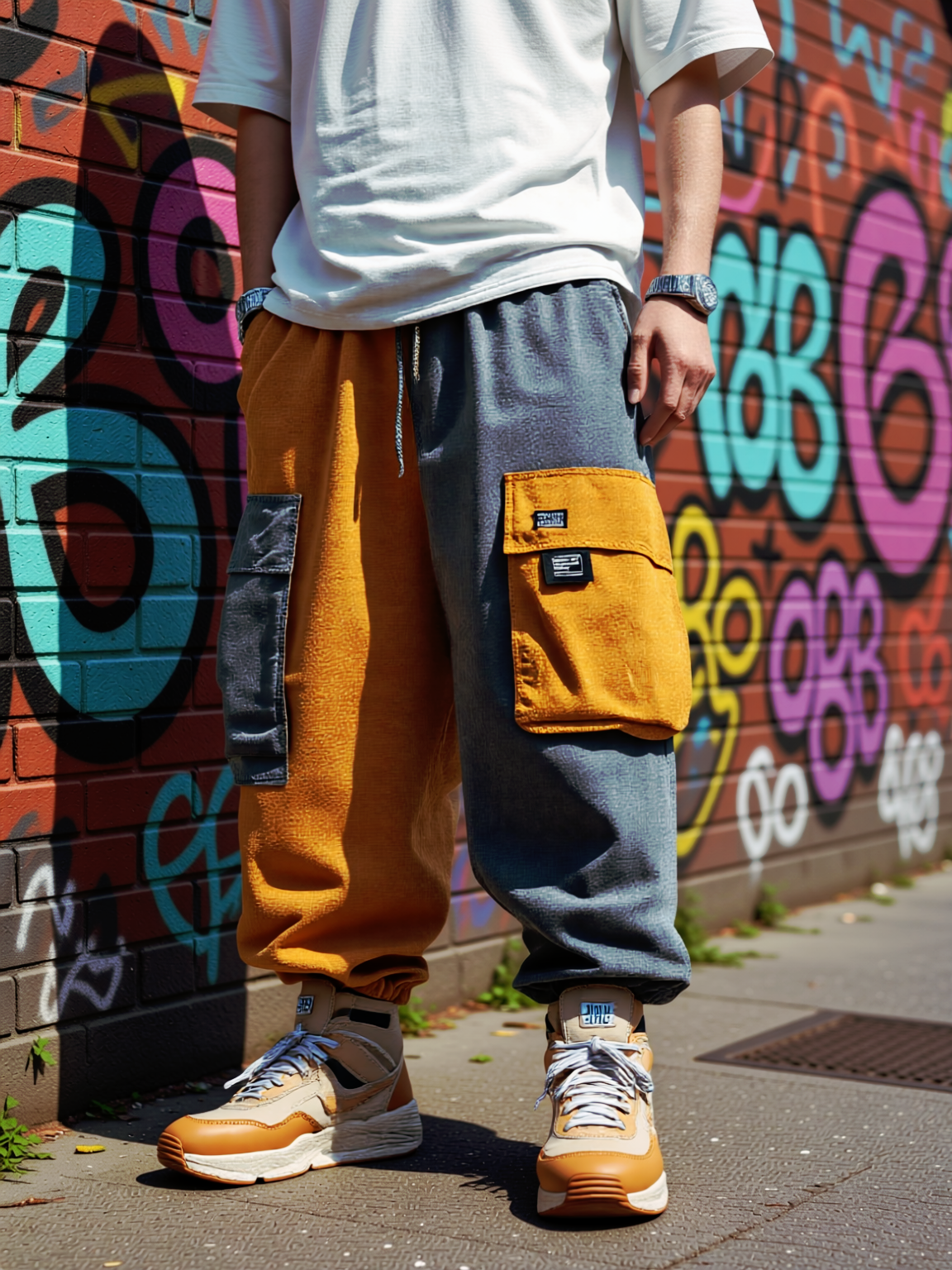 Men's Colorblock Waterproof Cargo Pants with Multi-Pockets and Loose Fit