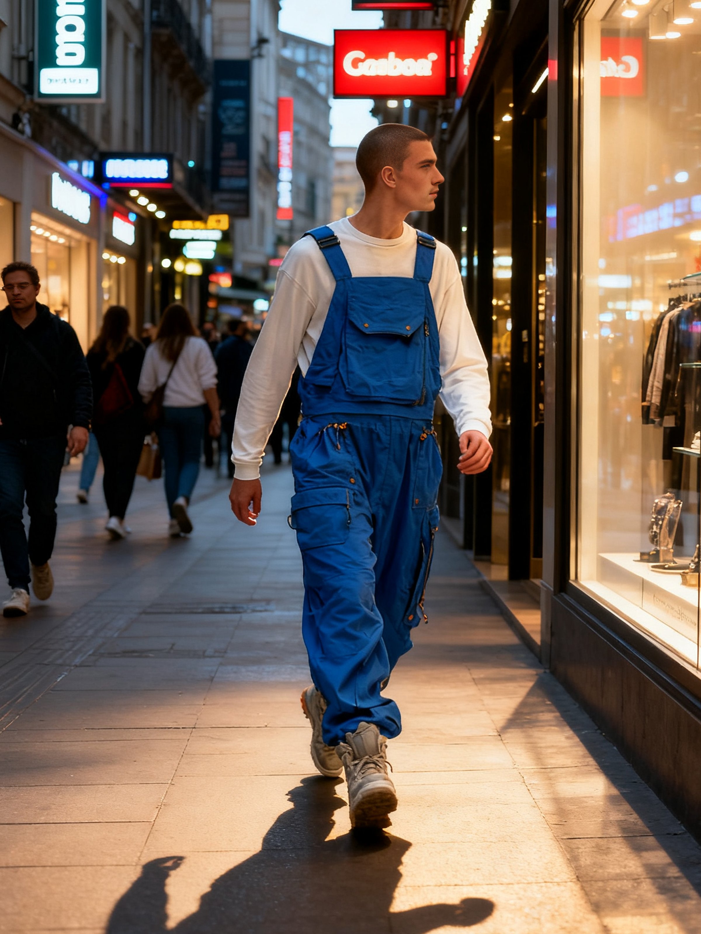 Men's Ripstop Blue Multi-Pocket Trendy Deconstructed Street Straight Overalls