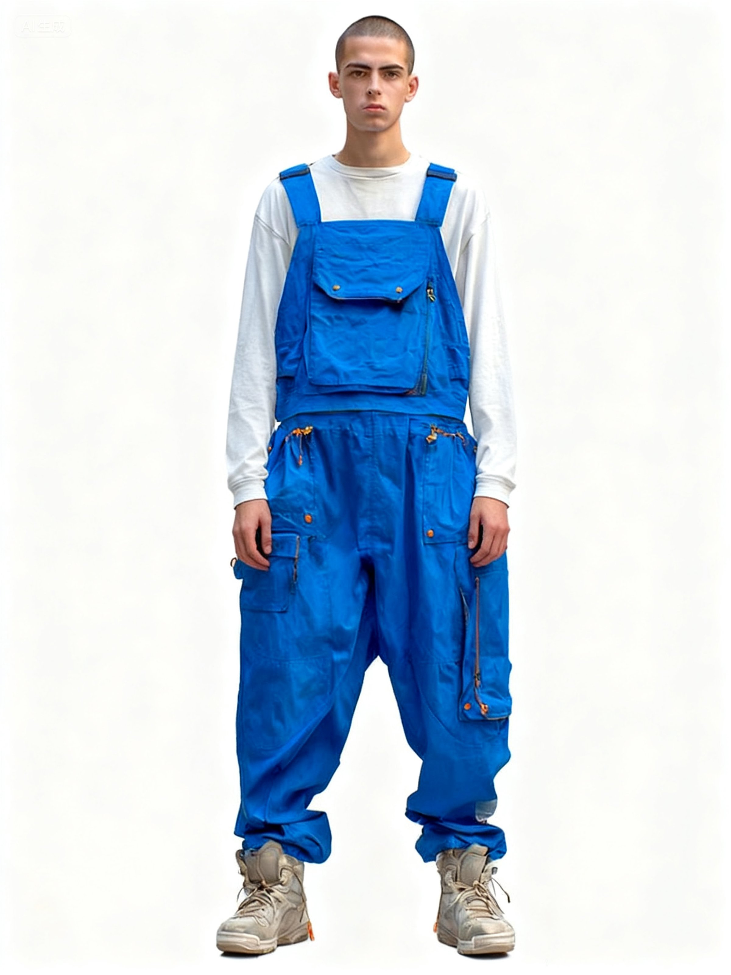 Men's Ripstop Blue Multi-Pocket Trendy Deconstructed Street Straight Overalls