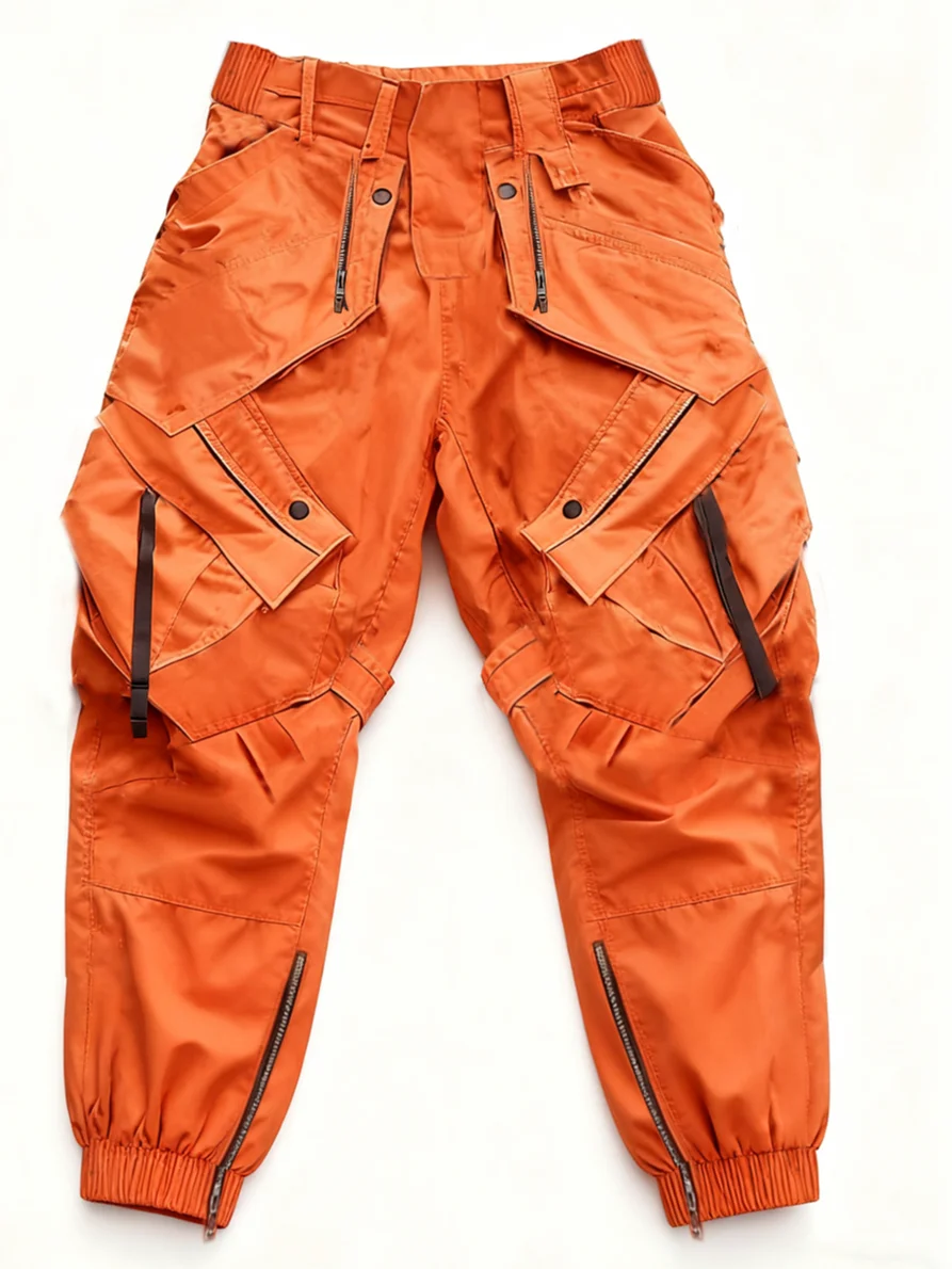Men's Water Resistant Ripstop Orange Multi-Pocket Street Tactical Pants