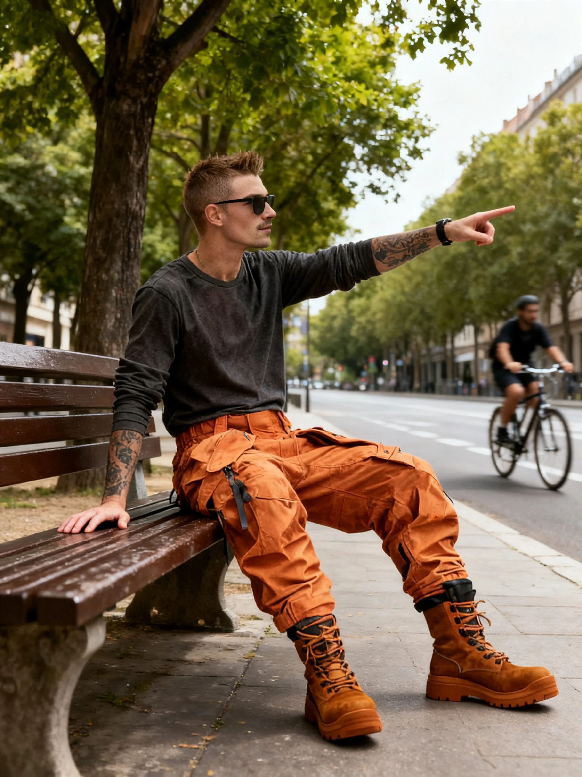 Men's Water Resistant Ripstop Orange Multi-Pocket Street Tactical Pants