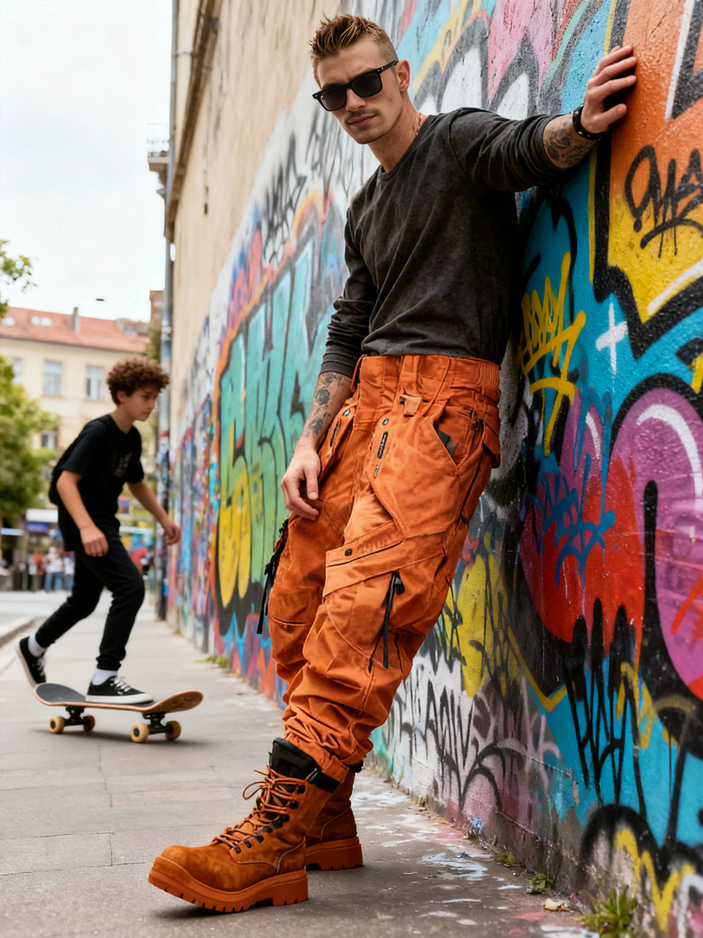 Men's Water Resistant Ripstop Orange Multi-Pocket Street Tactical Pants