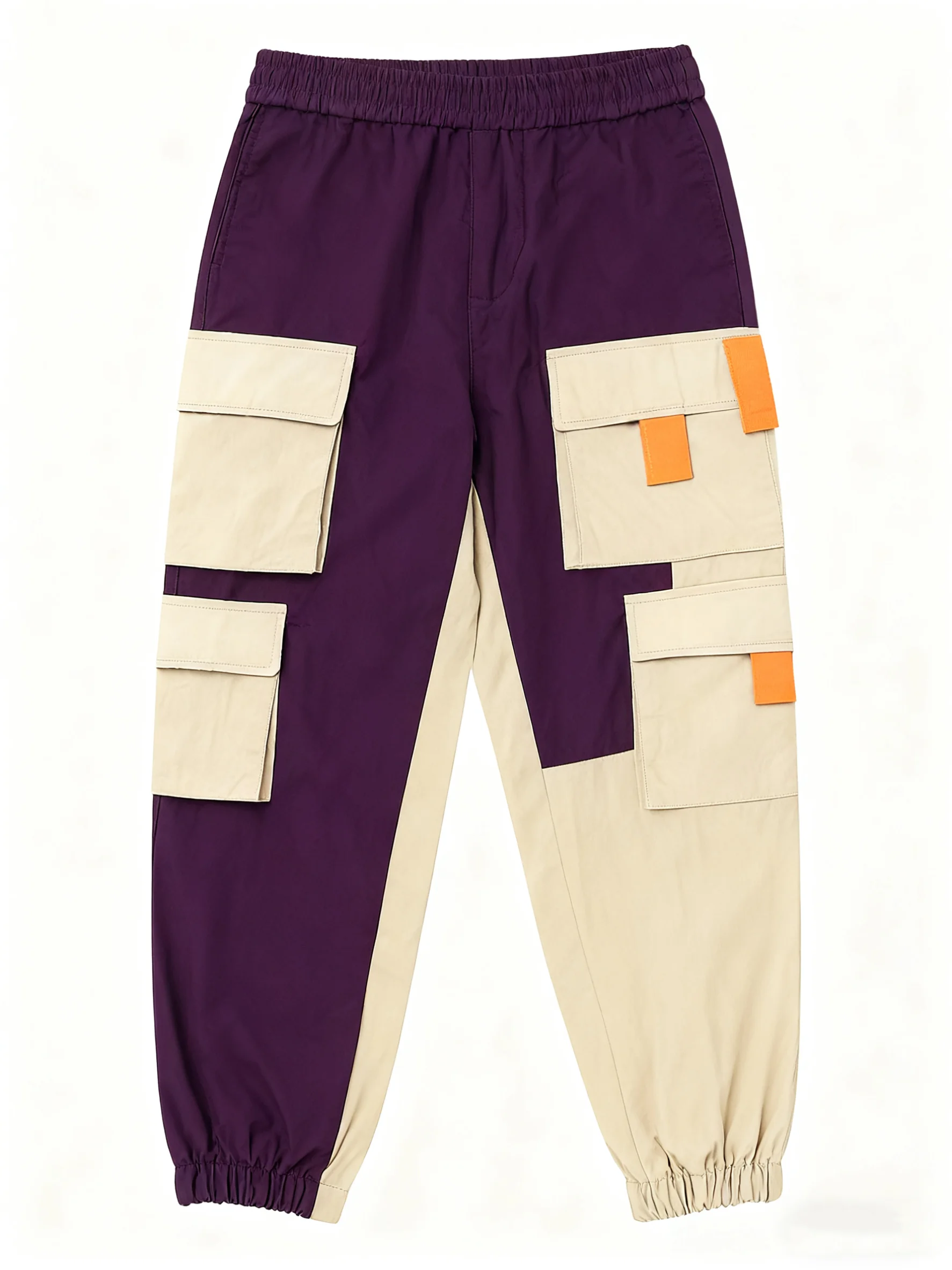 Color-block Casual Cargo Pants Workout Joggers Hiking Drawstring Tactical Pants with Multi Pockets