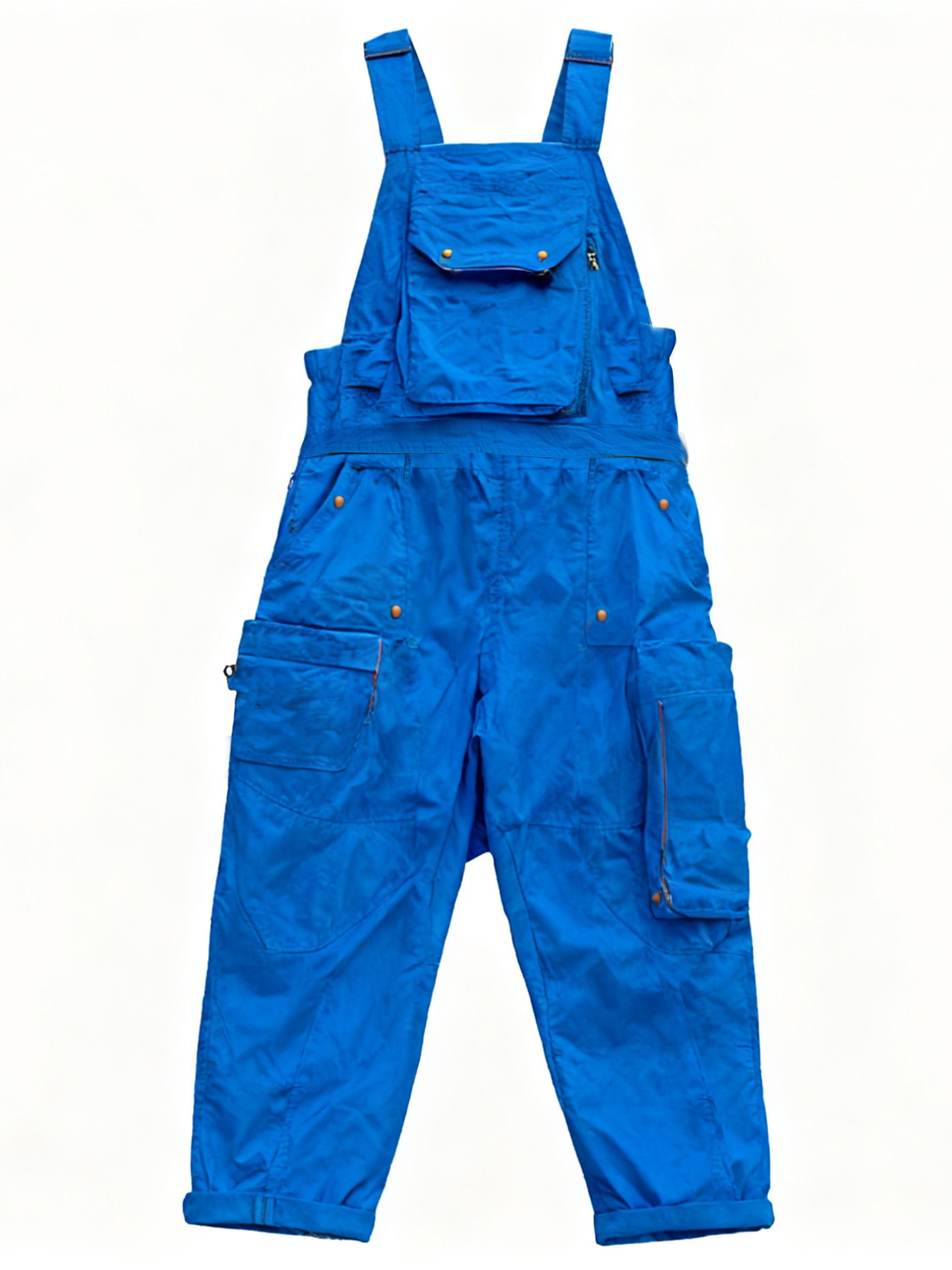 Men's Ripstop Blue Multi-Pocket Trendy Deconstructed Street Straight Overalls
