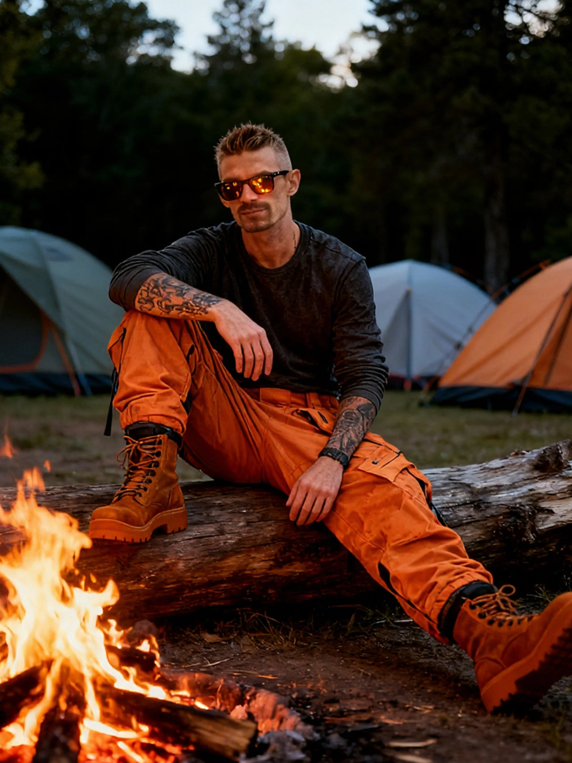 Men's Water Resistant Ripstop Orange Multi-Pocket Street Tactical Pants