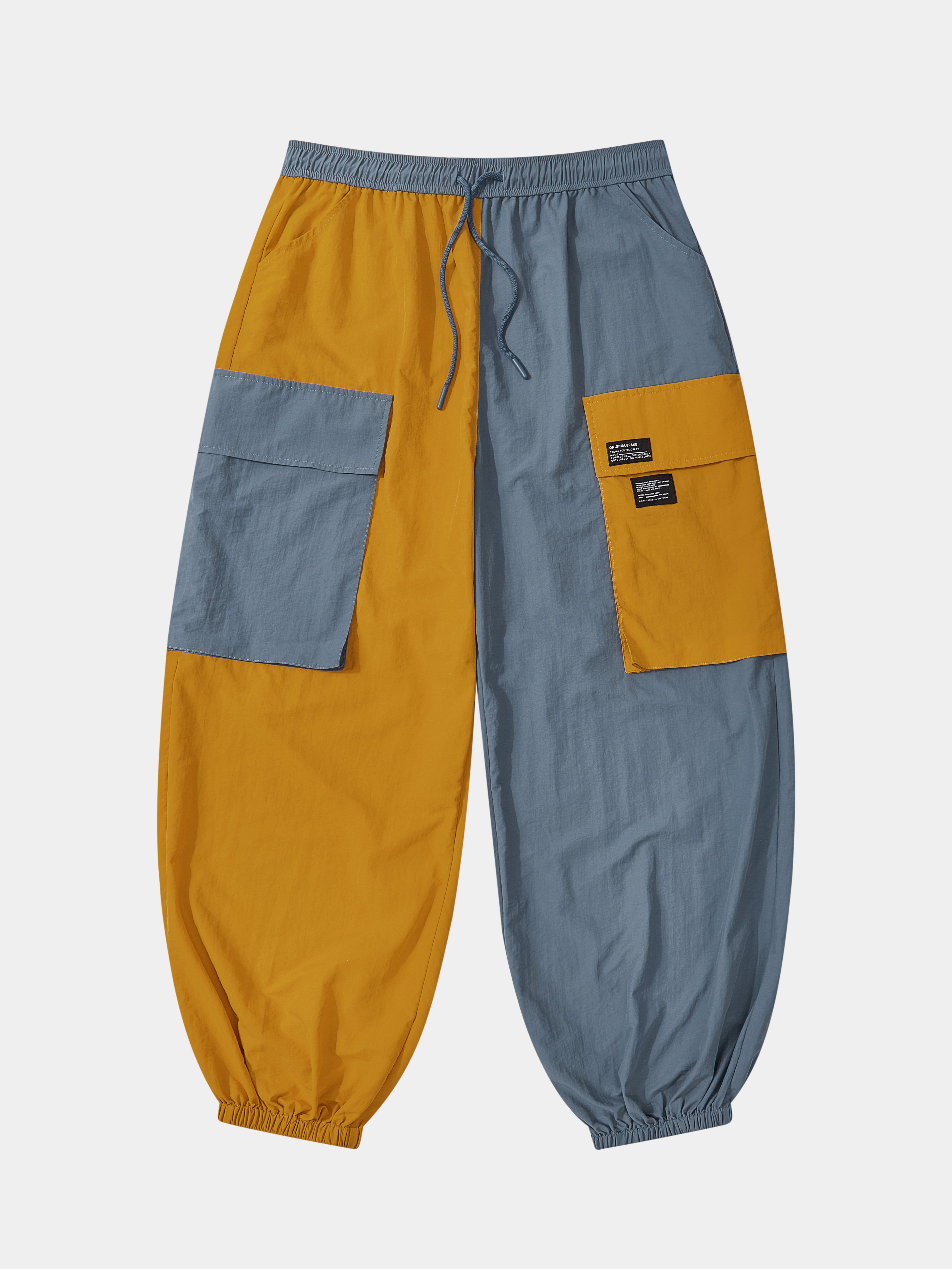 Men's Colorblock Waterproof Cargo Pants with Multi-Pockets and Loose Fit