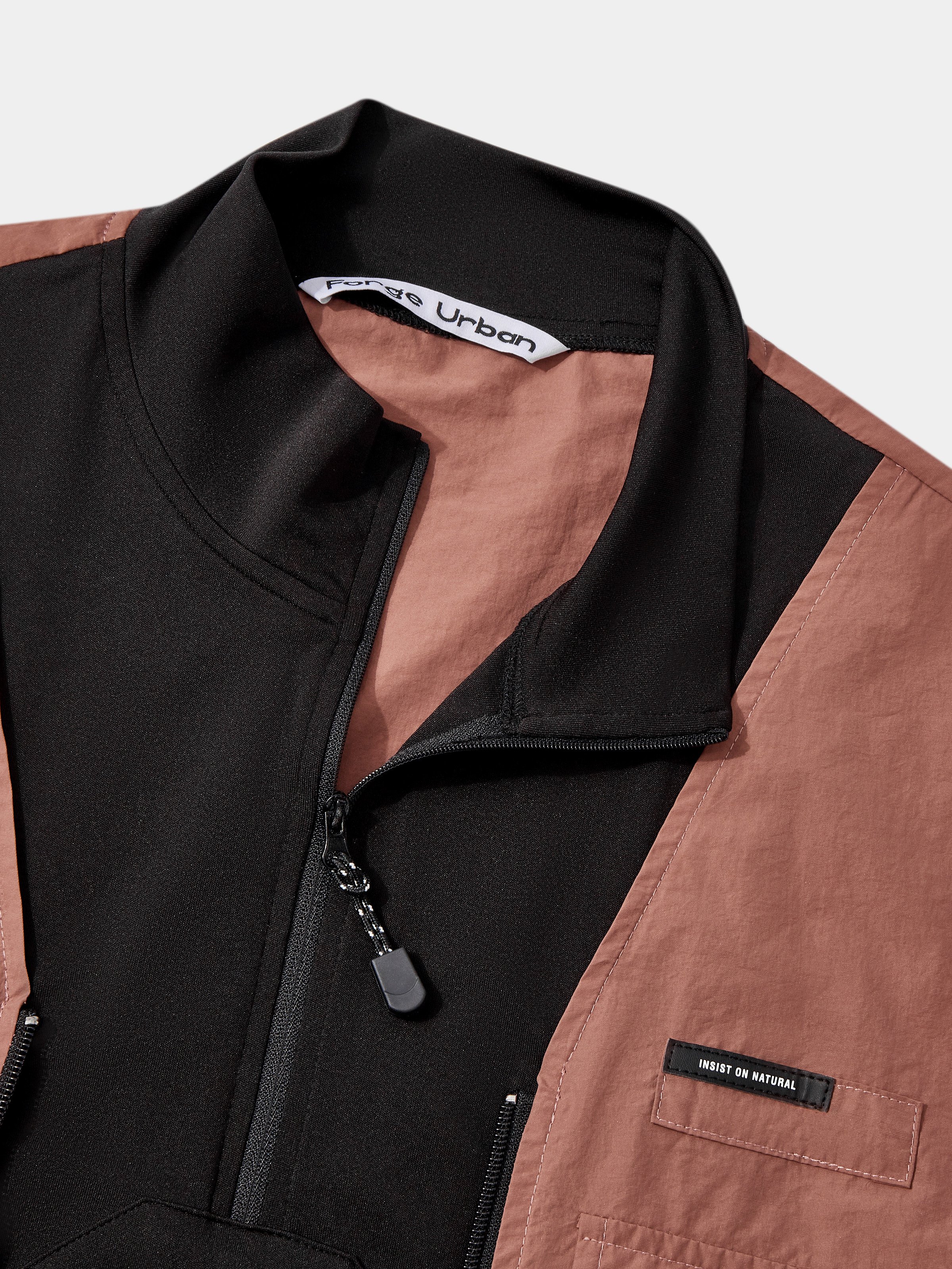 Street Style Urban Street Style Flip Pocket Fashion Workwear Color Matching Stand Collar Sweatshirt