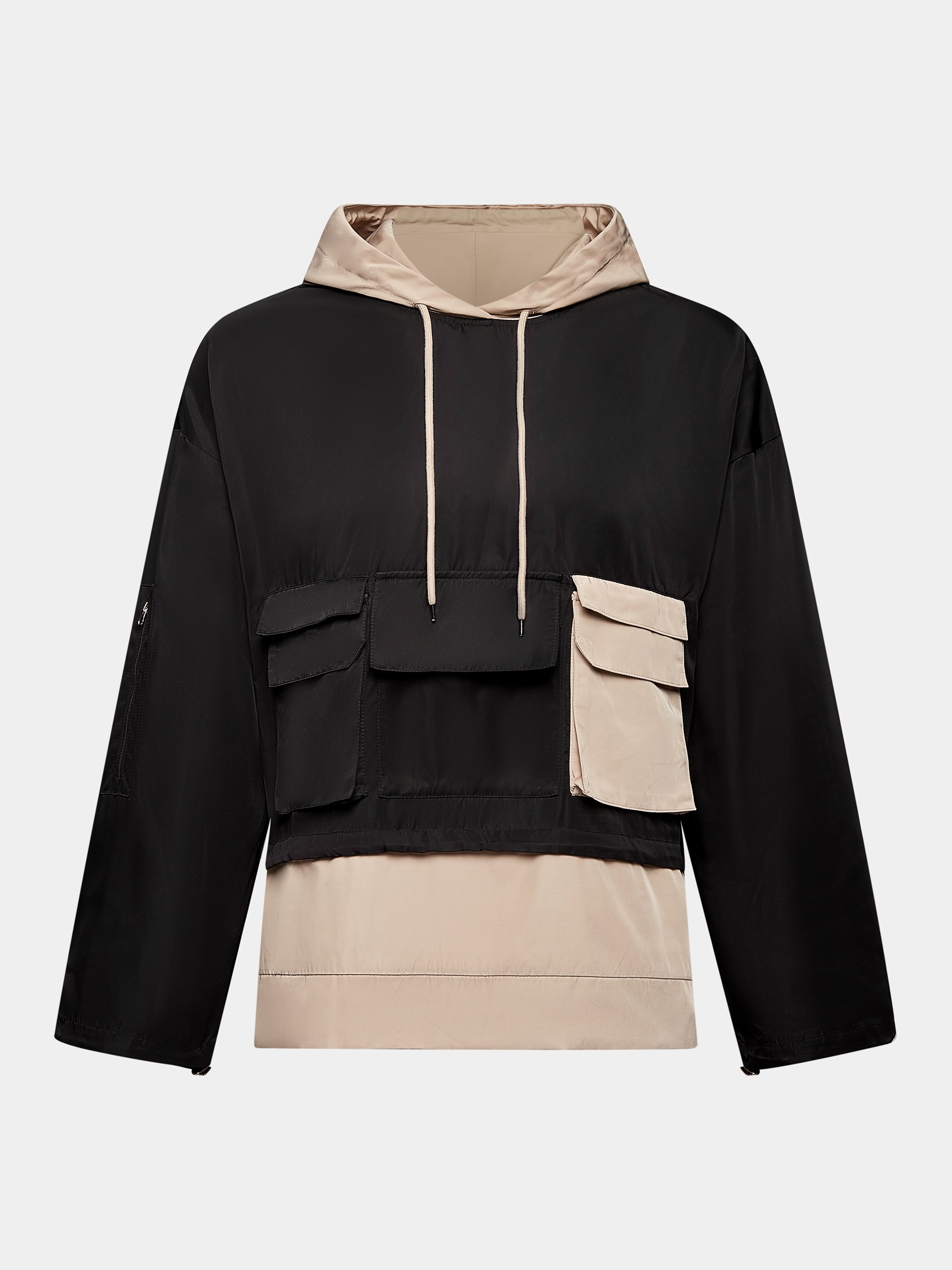 Workwear Urban Street Style Street Art Windproof Flap Pocket Lining Hooded Sweatshirt