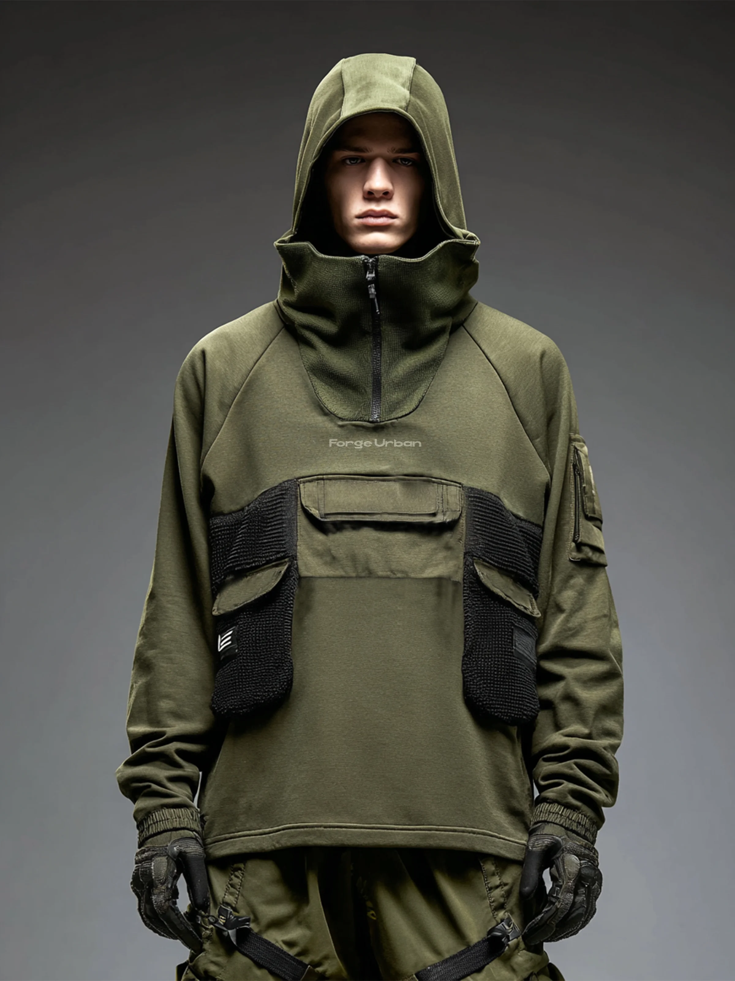 Workwear Sweatshirt Urban Functional Style Casual Street Three-Dimensional Pocket Work Hoodie Sweatshirt
