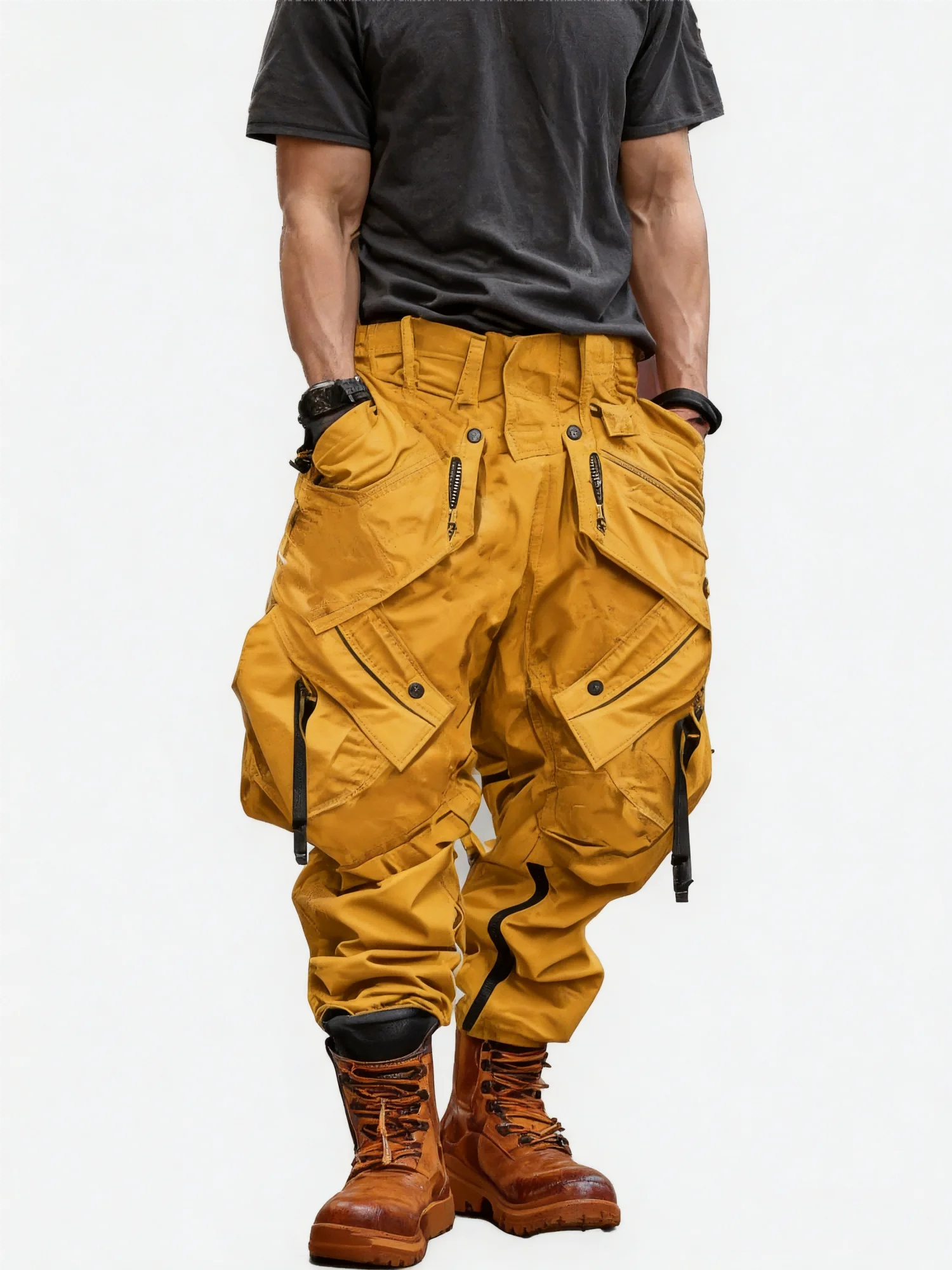 Men's Windproof And Water-Repellent Overalls With Multi-Pocket Design Street Tactical Pants And Hiking Pants