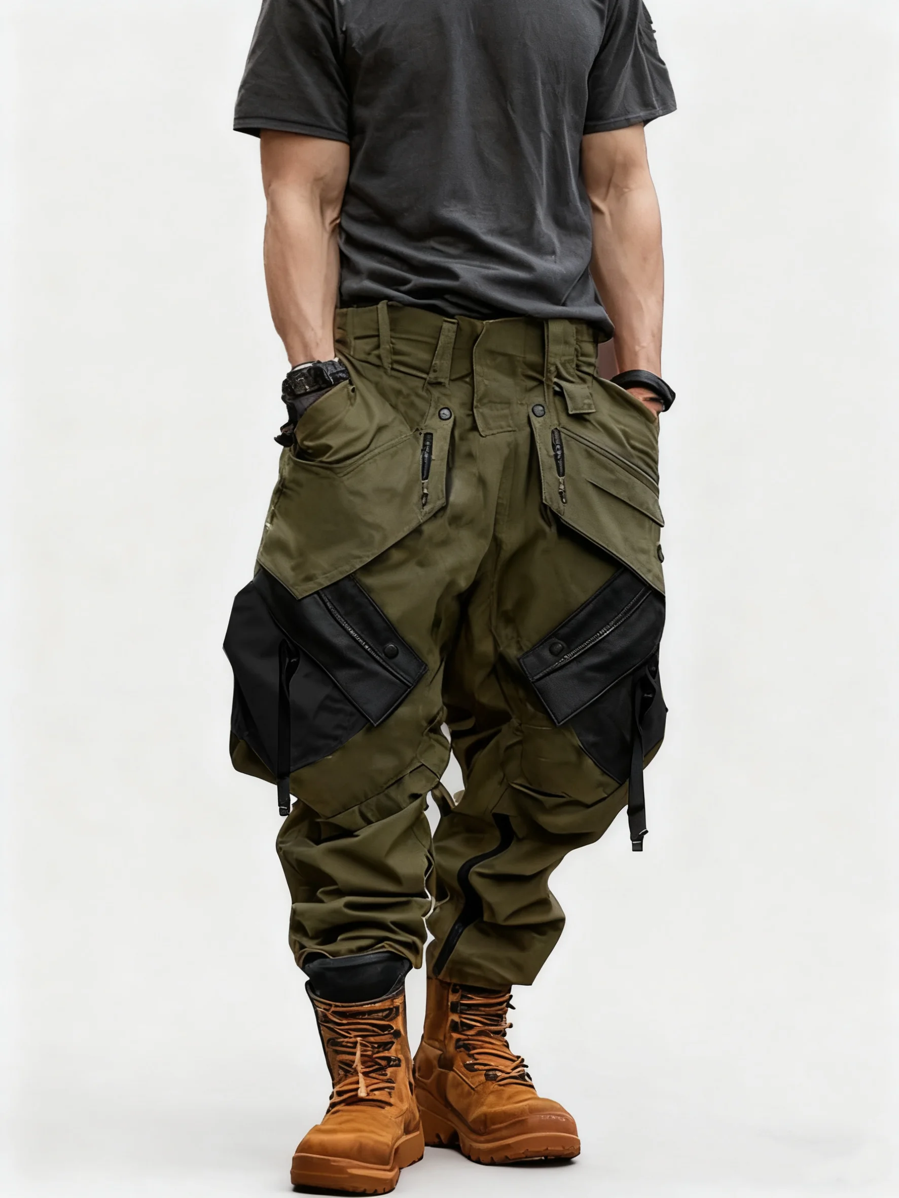 Men's Water Resistant Cargo Pants Ripstop Multi-Pocket Street Tactical Pants Work Hiking Pants