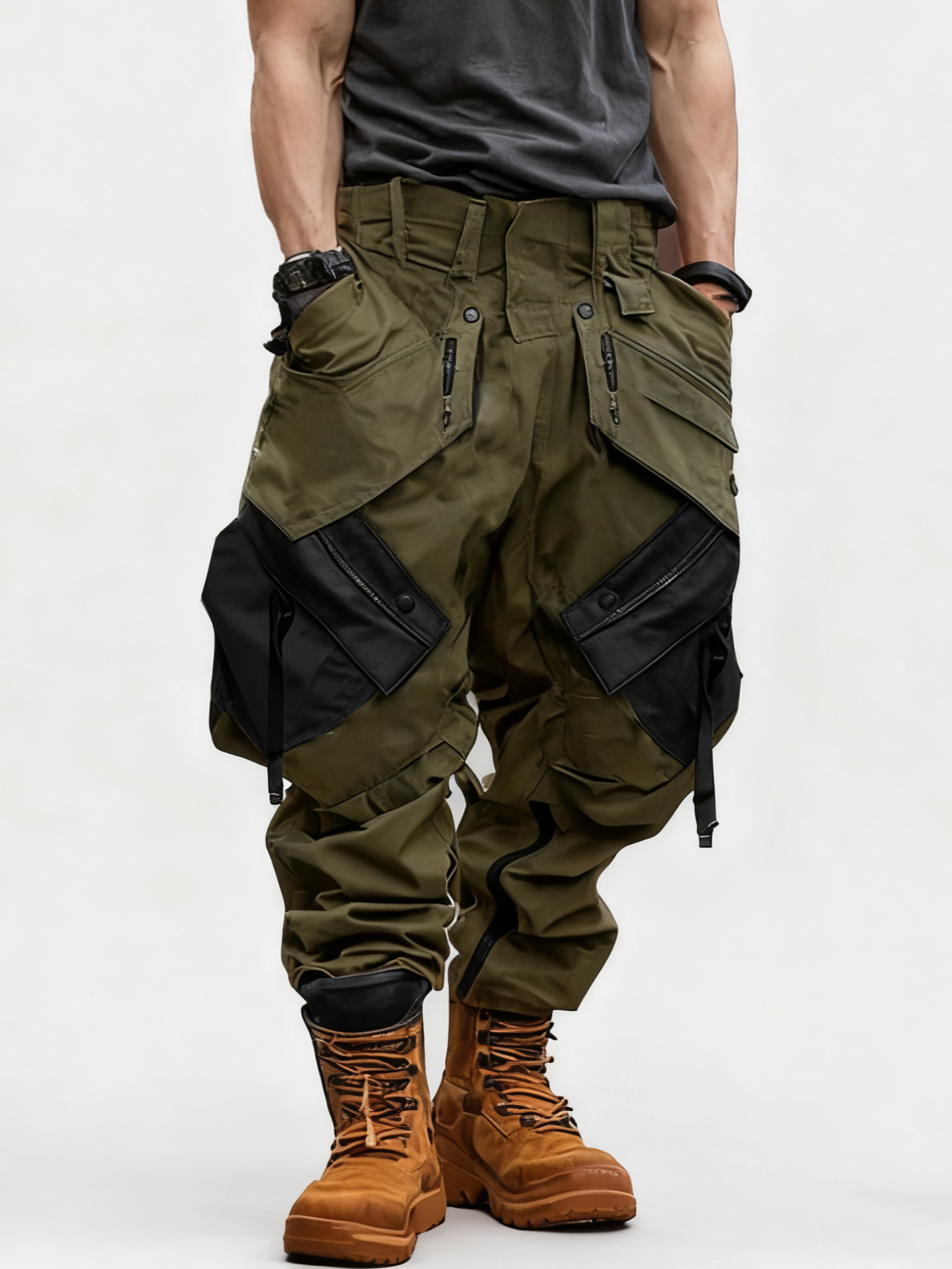 Men's Water Resistant Cargo Pants Ripstop Multi-Pocket Street Tactical Pants Work Hiking Pants