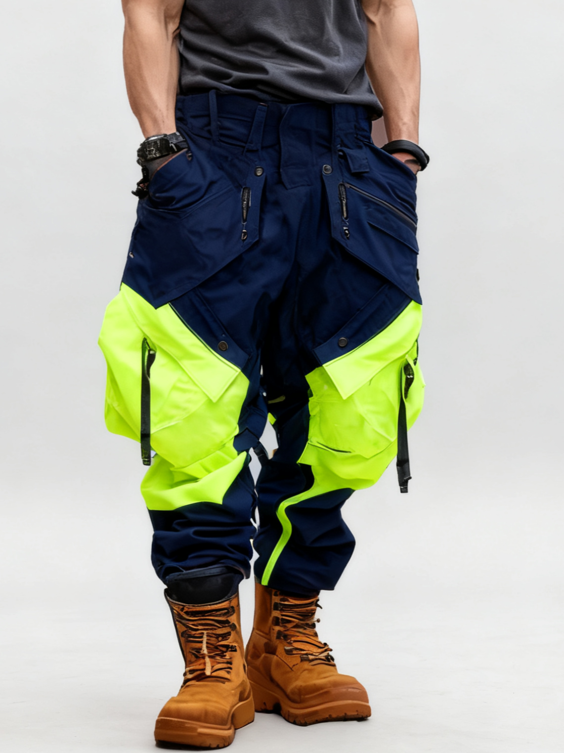 Men's Windproof And Water-Repellent Overalls With Multi-Pocket Design Street Tactical Pants And Hiking Pants