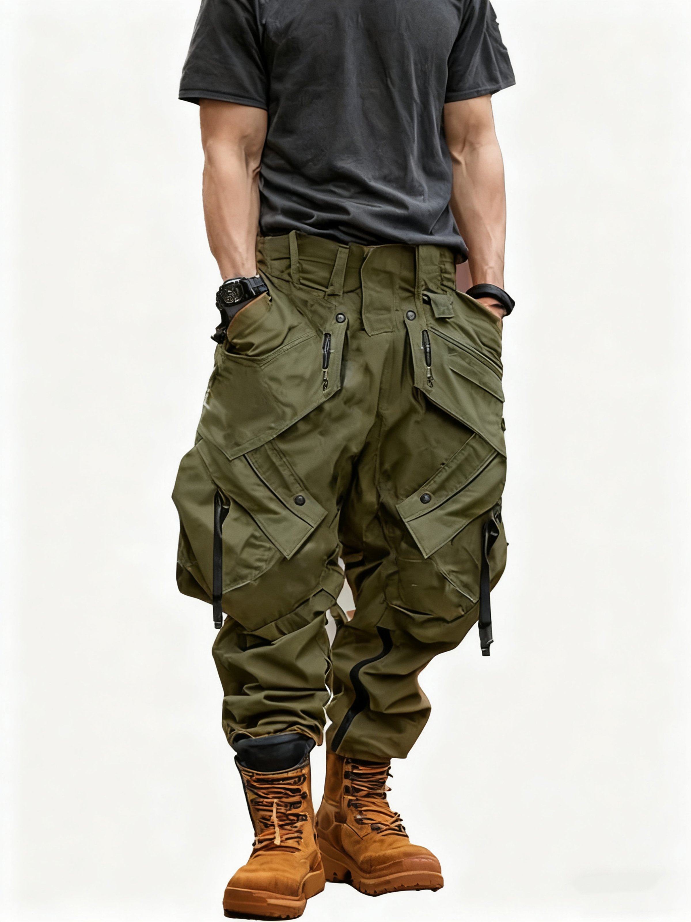 Men's Water Resistant Cargo Pants  Ripstop Multi-Pocket Street Tactical Pants Work Hiking Pants