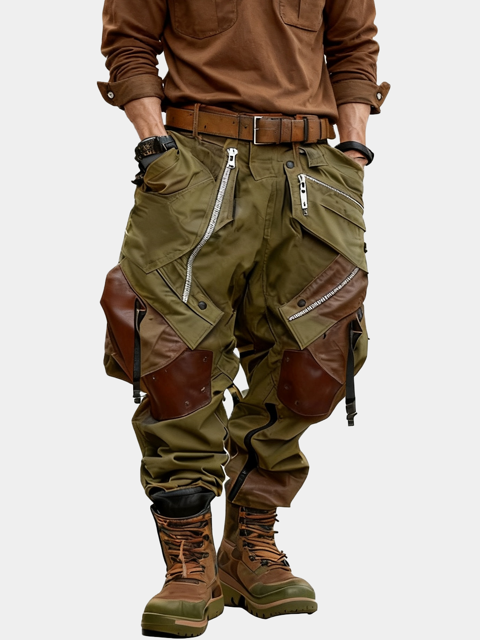 Men's Windproof And Water-Repellent Overalls With Multi-Pocket Stitching Design Street Tactical Pants And Hiking Pants