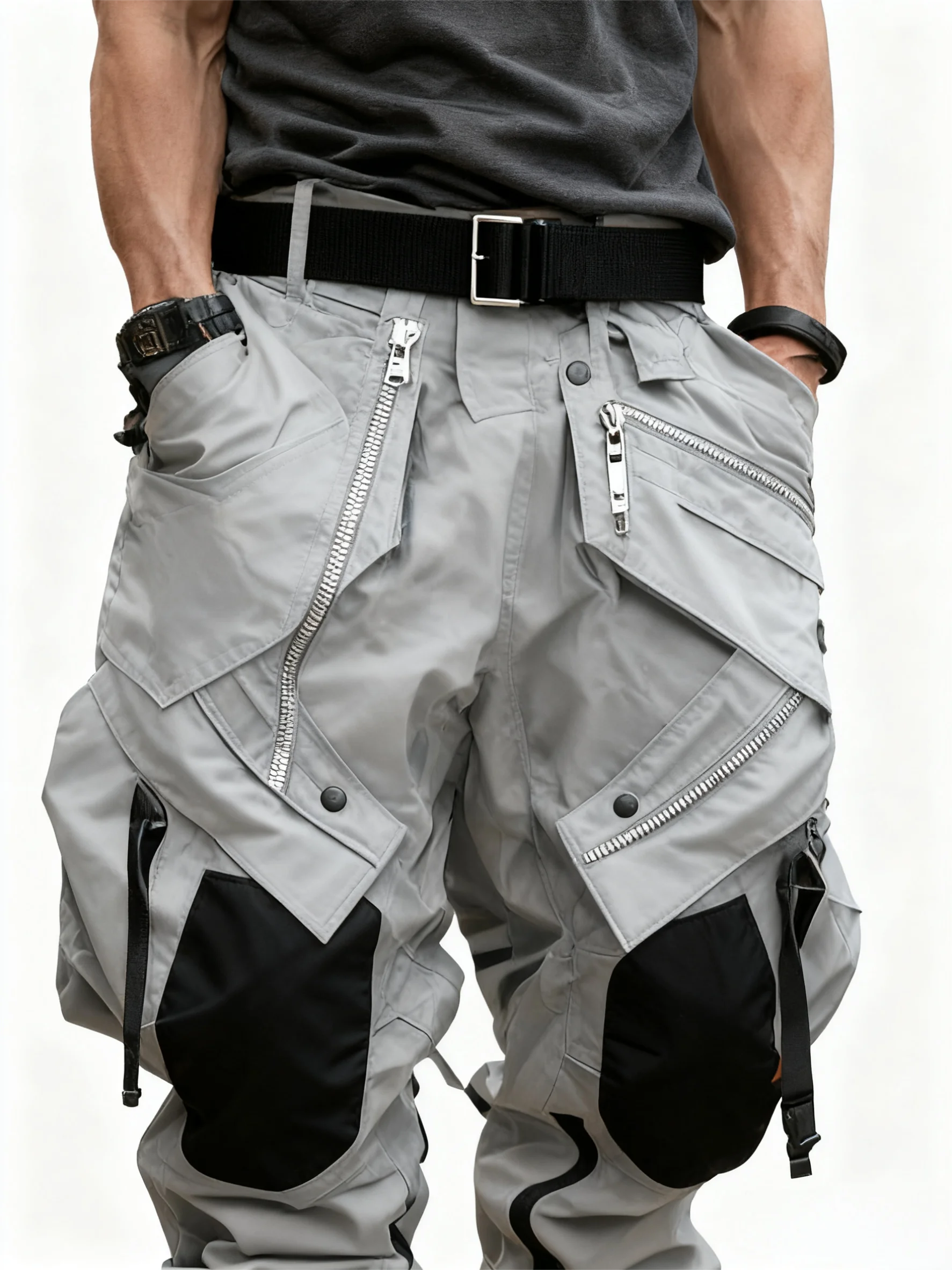 Men's Windproof And Water-Repellent Overalls With Multi-Pocket Stitching Design Street Tactical Pants And Hiking Pants