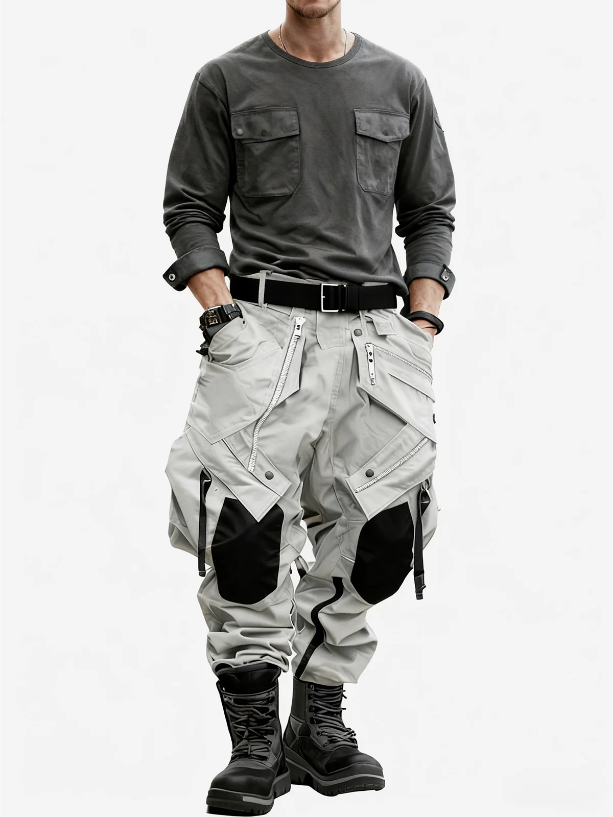 Men's Windproof And Water-Repellent Overalls With Multi-Pocket Stitching Design Street Tactical Pants And Hiking Pants