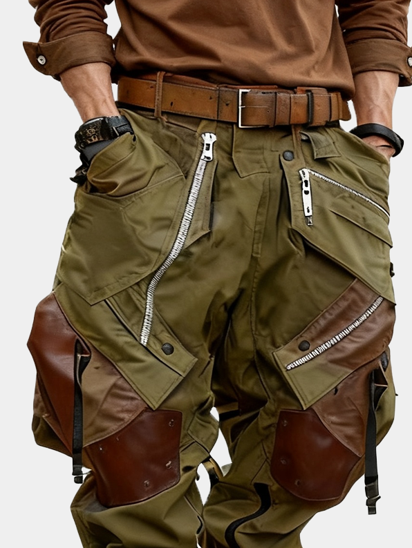 Men's Windproof And Water-Repellent Overalls With Multi-Pocket Stitching Design Street Tactical Pants And Hiking Pants