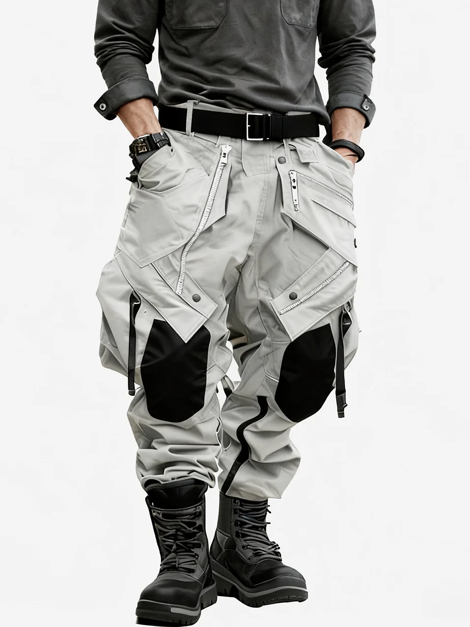 Men's Windproof And Water-Repellent Overalls With Multi-Pocket Stitching Design Street Tactical Pants And Hiking Pants