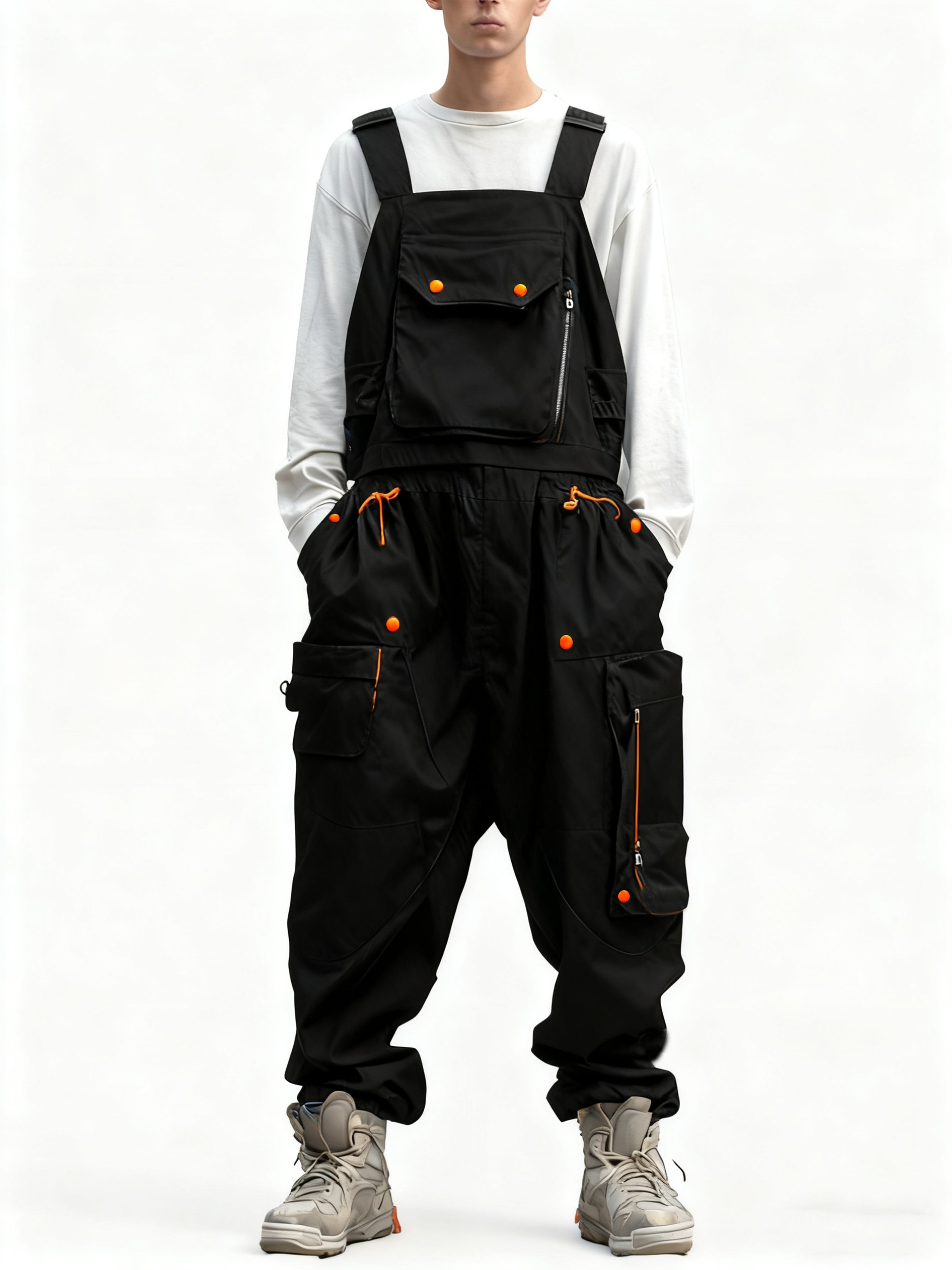 Men's Ripstop Blue Multi-Pocket Trendy Deconstructed Street Straight Overalls