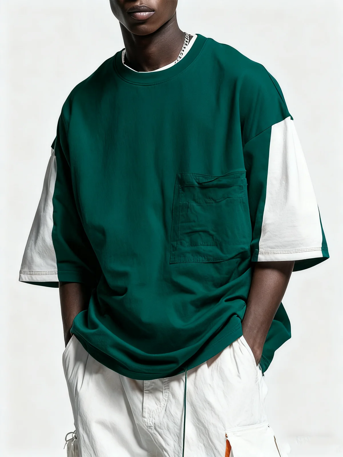 Men's Workwear Imitation T-Shirt Colorblock Design Street Style Urban Casual Top