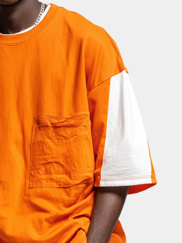 Men's Workwear Imitation T-Shirt Colorblock Design Street Style Urban Casual Top
