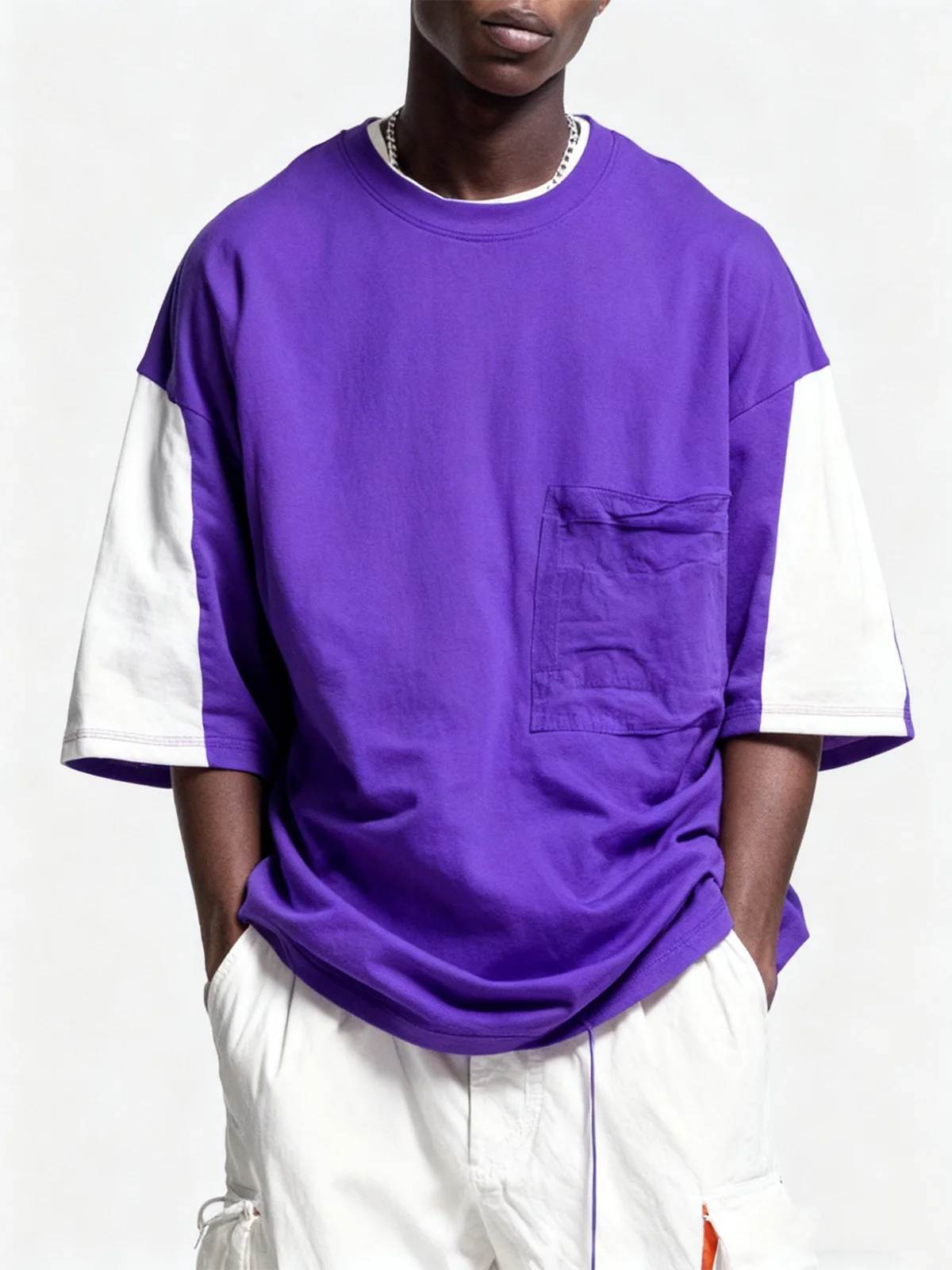 Men's Workwear Imitation T-Shirt Colorblock Design Street Style Urban Casual Top