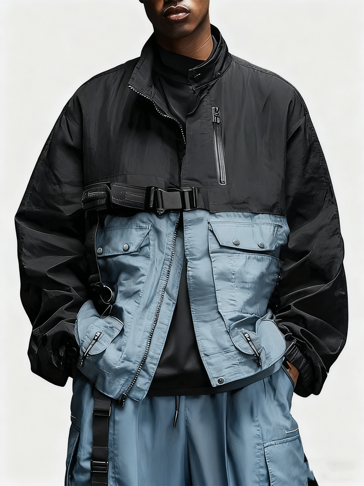 Urban Loose Mock Neck Plain Jacket Fashionable And Light Work Clothes