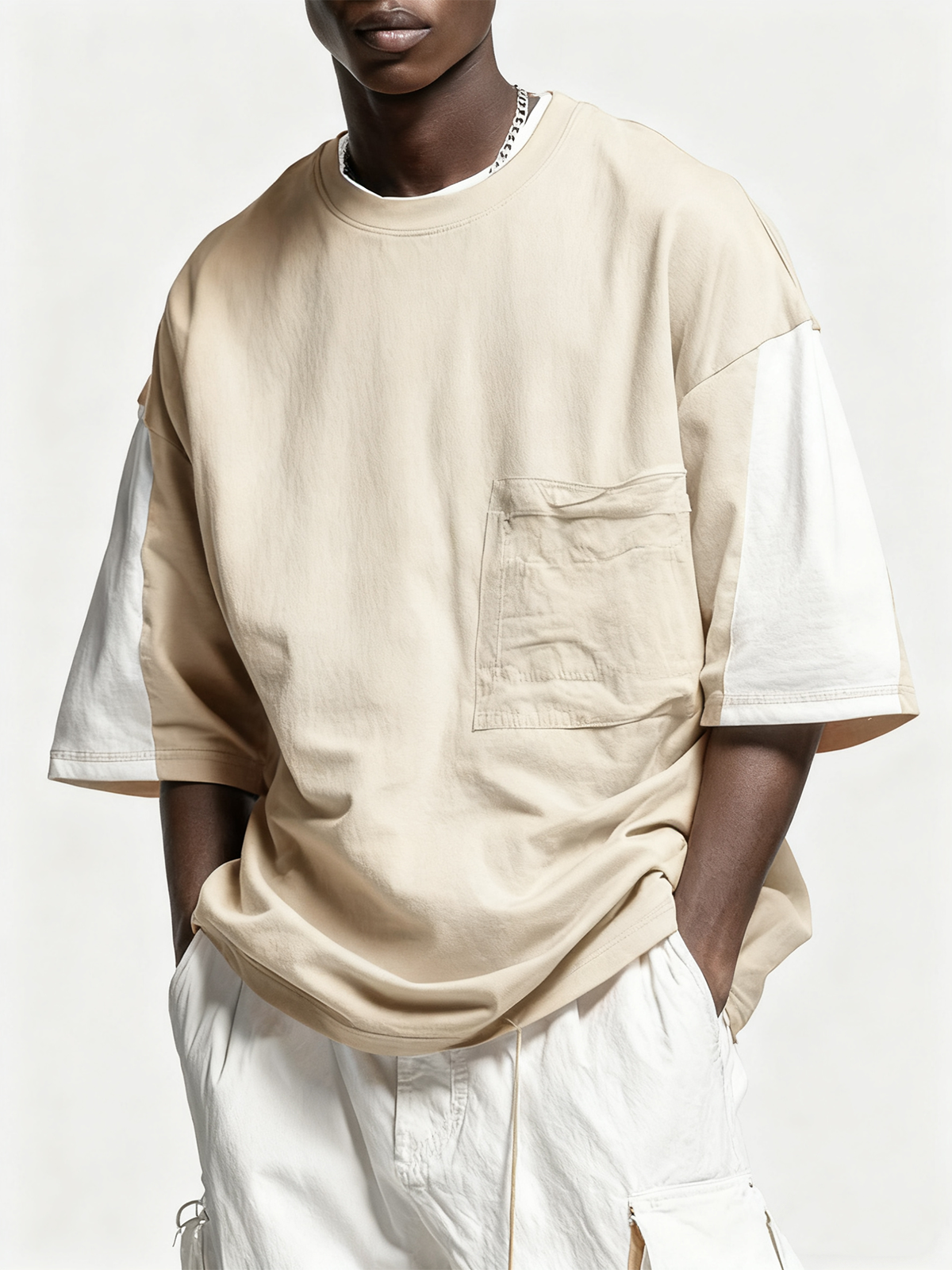 Men's Workwear Imitation T-Shirt Colorblock Design Street Style Urban Casual Top