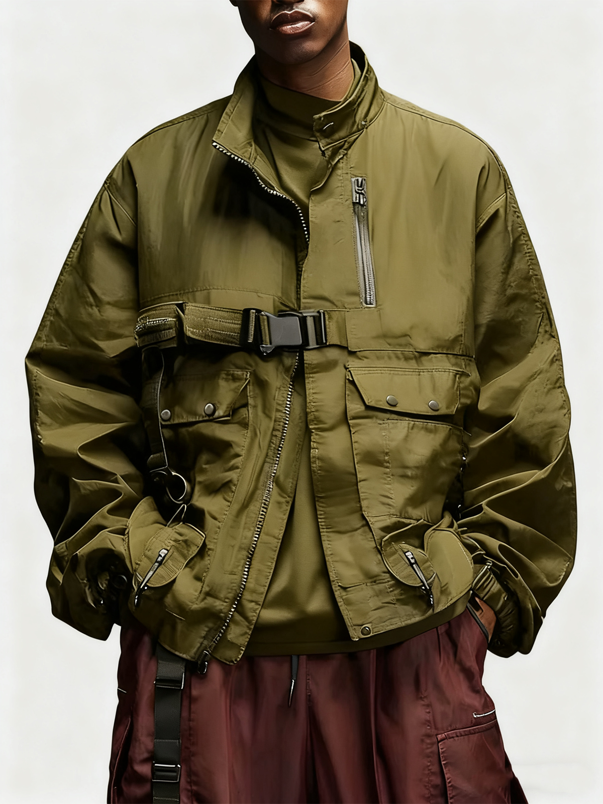 Urban Loose Mock Neck Plain Jacket Fashionable And Light Work Clothes