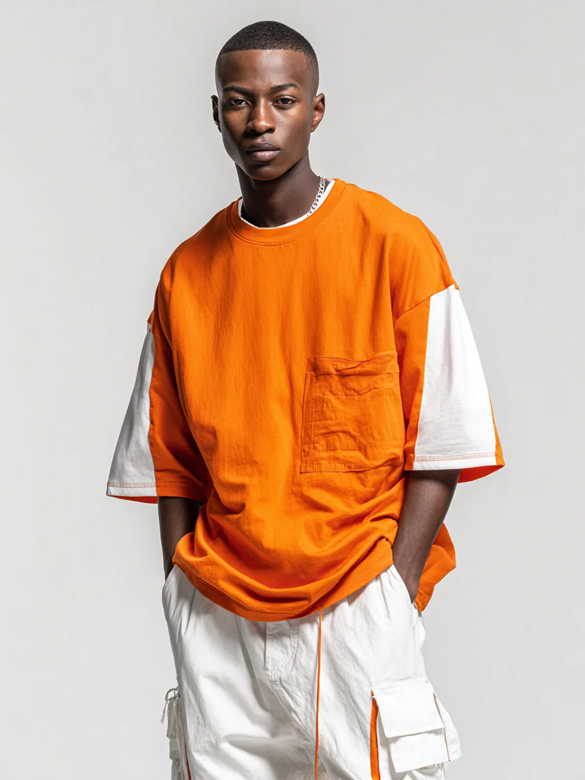 Men's Workwear Imitation T-Shirt Colorblock Design Street Style Urban Casual Top