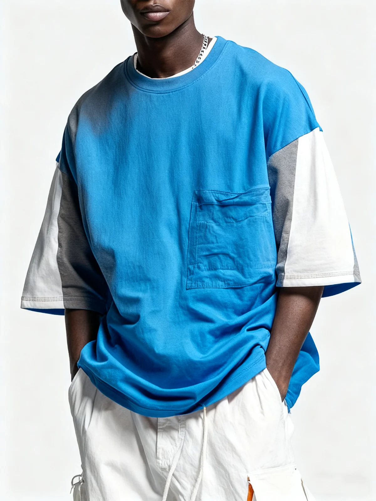 Men's Workwear Imitation T-Shirt Colorblock Design Street Style Urban Casual Top