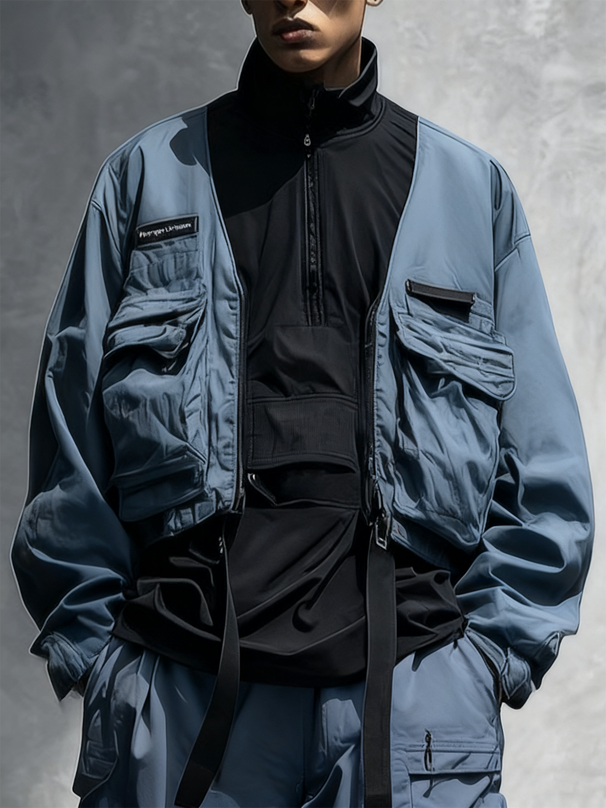 Street Style Urban Street Style Flip Pocket Fashion Workwear Color Matching Stand Collar Sweatshirt