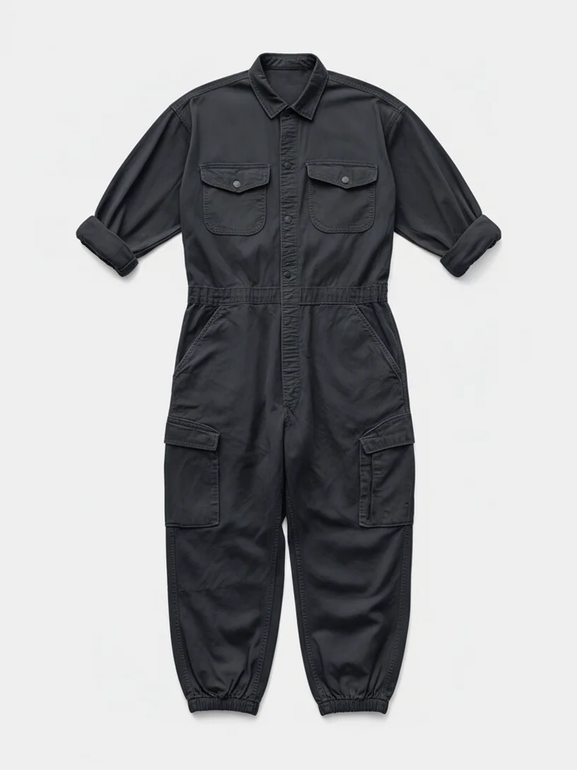 Street Style Washed Cotton Twill Relaxed Fit Workwear Coverall