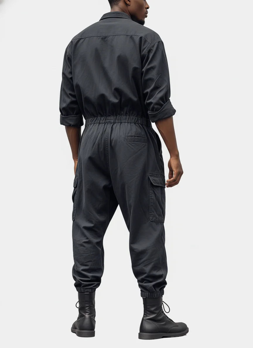 Street Style Washed Cotton Twill Relaxed Fit Workwear Coverall