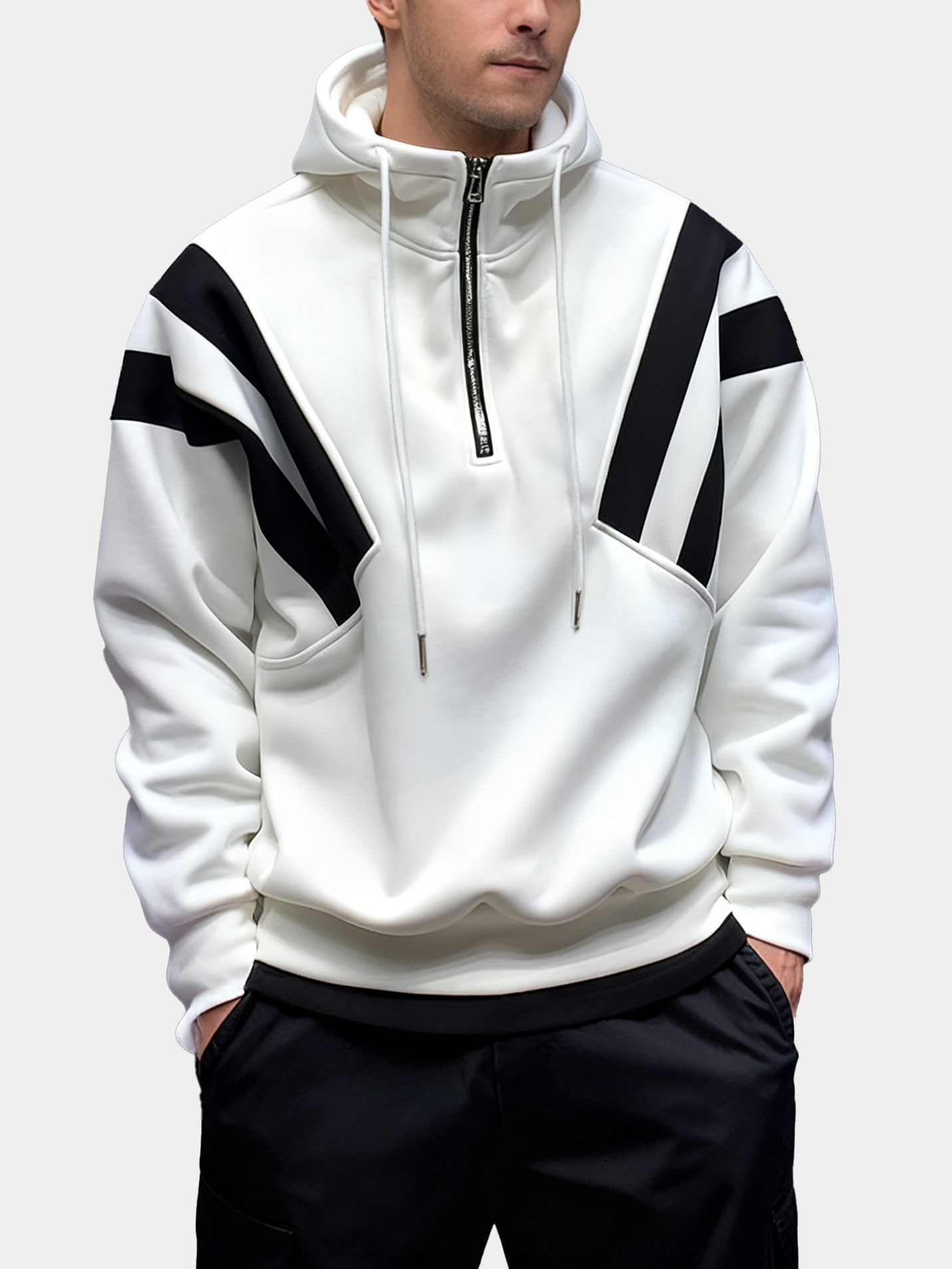 Streetwear Tactical Color-block Utility Half Zip Hoodie Sweatshirt