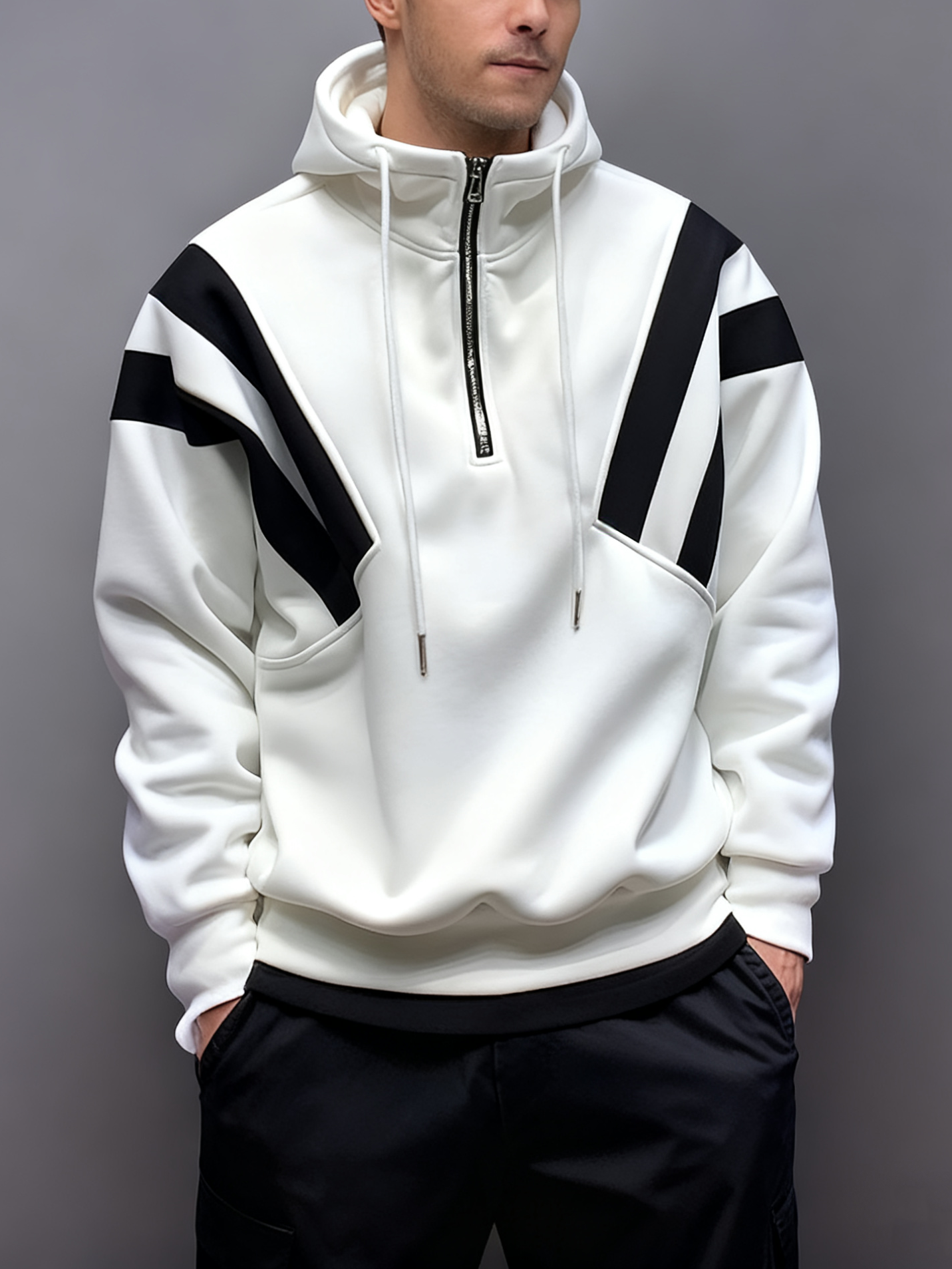 Streetwear Tactical Color-block Utility Half Zip Hoodie Sweatshirt