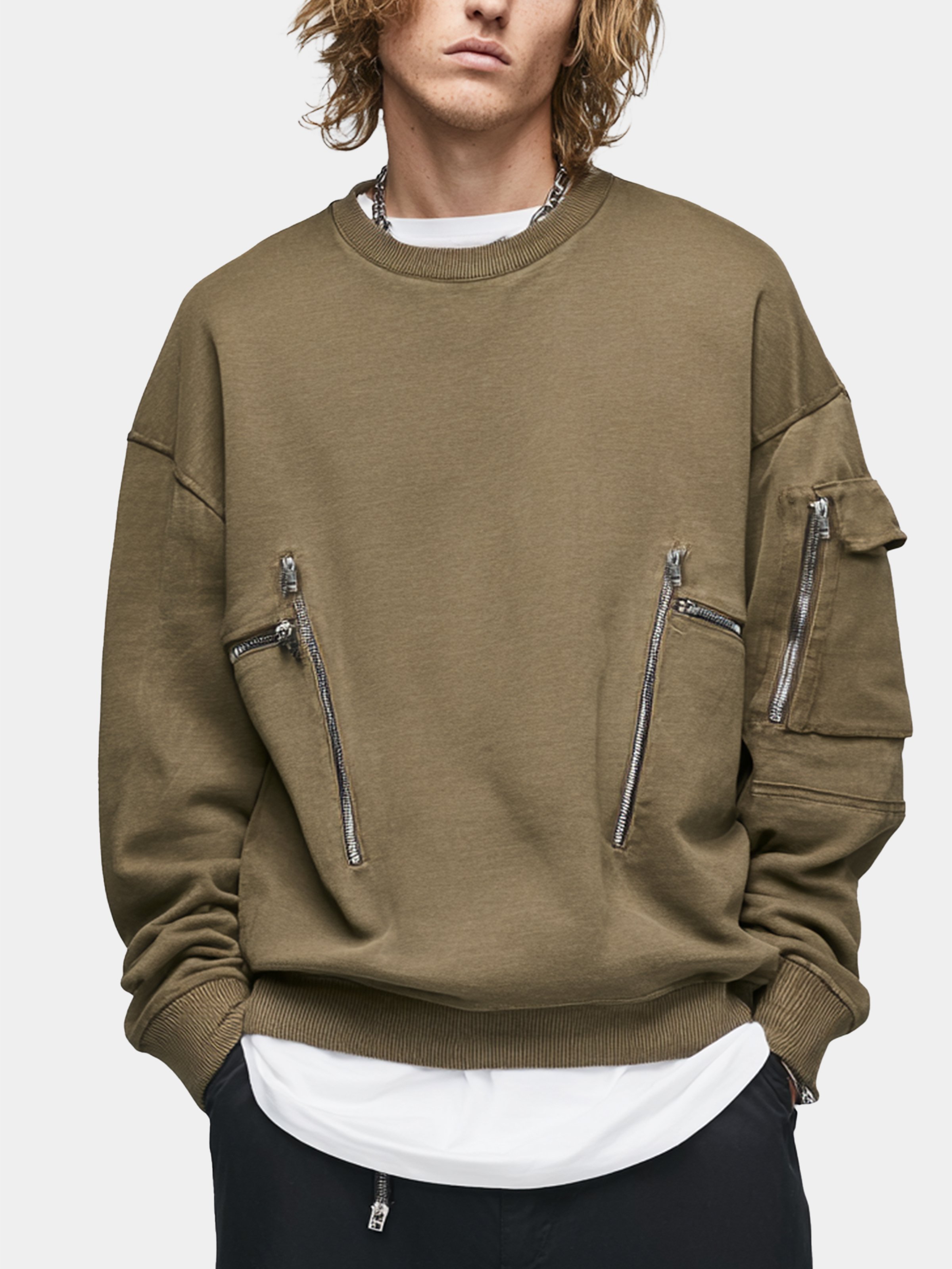 Men's Streetwear Functional Zipper Sports Sweatshirt in Pure Cotton