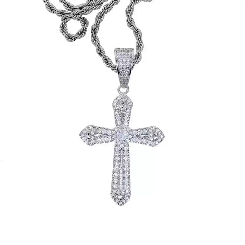 Iced Gothic Cross Rope Chain in White Gold | forgeurban