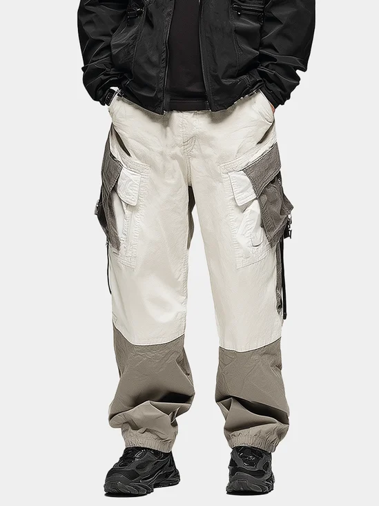 Avant-garde Colorblock Trendy  Pocket Straight Leg Cargo Pant