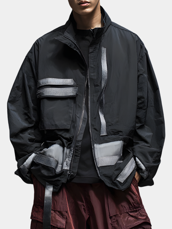 Mock Neck Loose Cool Multicolor Block Jacket