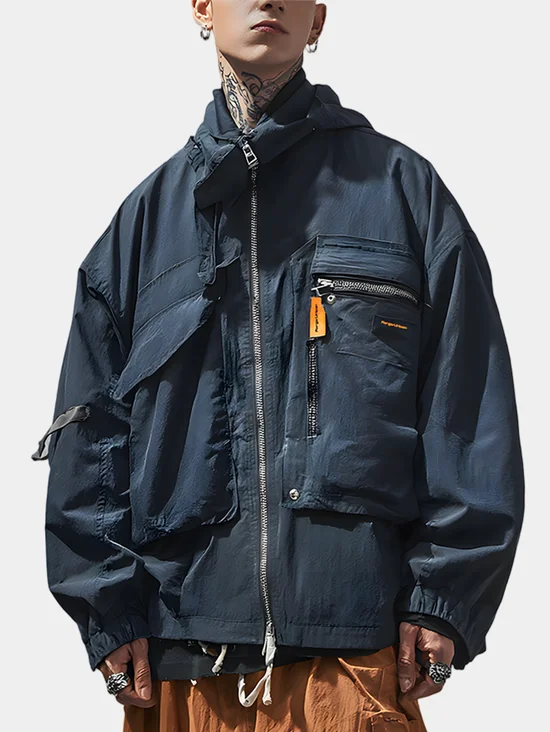 Hoodie Casual Cotton Street Style Multi-Pocket Work Jacket