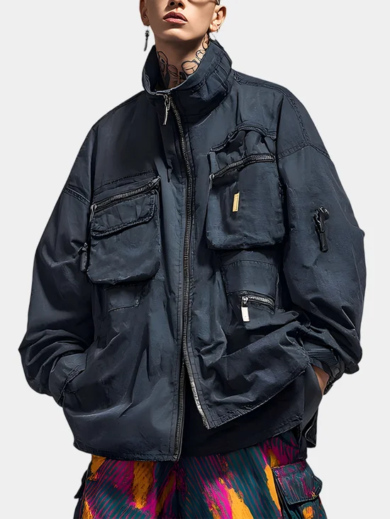 Urban Cotton Loose Mock Neck Jacket Fashionable And Light Work Clothes