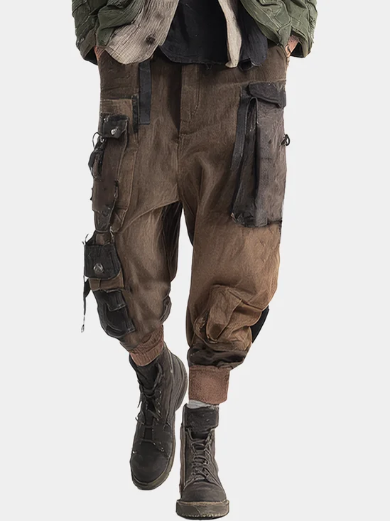 Grunge Vintage Suede Pockets Cargo Jogging Pants